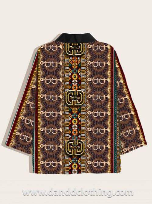 African Kimono Freedom Print-African Wear for Men,AFRICAN WEAR FOR WOMEN,Brown,Kimono