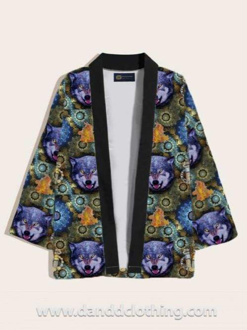 African Kimono Wolf Print-African Wear for Men,AFRICAN WEAR FOR WOMEN,Kimono,Multicolor