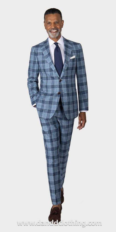 Santorini Check Blend Suit-African Wear for Men,Blue,Classic Men Suits,Classic Suits