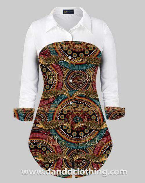 Long Office Shirt Crocodile Print XXL / White / Cotton Long Office Shirt Crocodile Print XXL / White / Cotton