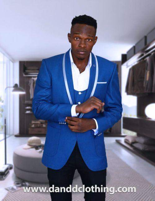 Casual Blue and Silver Blazer-African Wear for Men,Blue