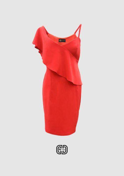Asymmetrical Strapped Sleeveless Dress-AFRICAN WEAR FOR WOMEN,Dresses,Red