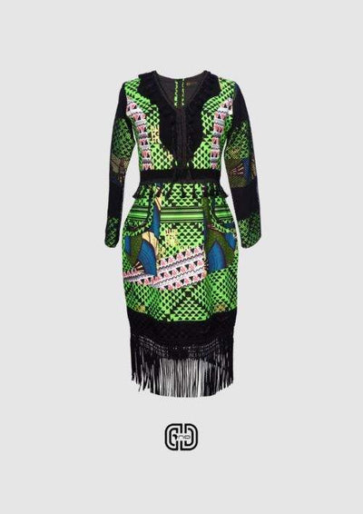 Long Sleeved Fitted Dress-AFRICAN WEAR FOR WOMEN,Dresses,Green