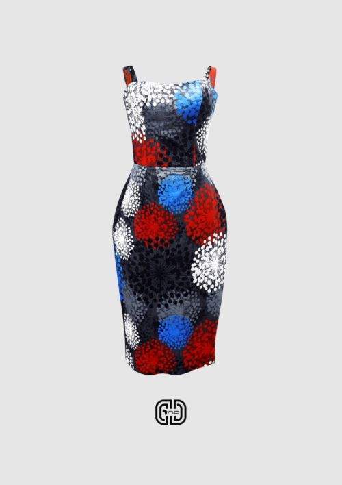 Floral Strapped Dress-AFRICAN WEAR FOR WOMEN,Dresses,Red