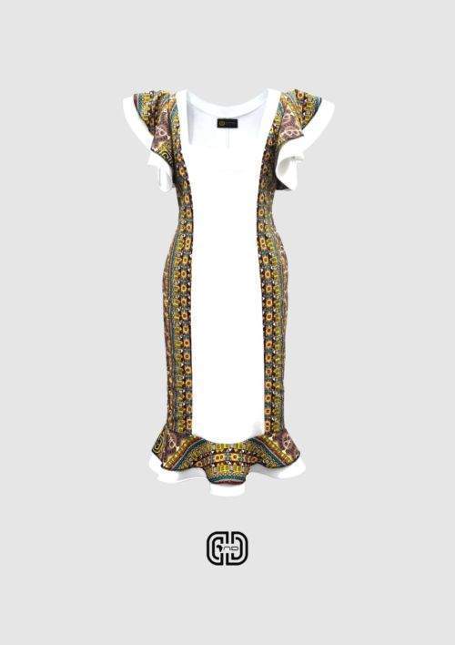 Ruffled Neoprene Dress-AFRICAN WEAR FOR WOMEN,Dresses,White