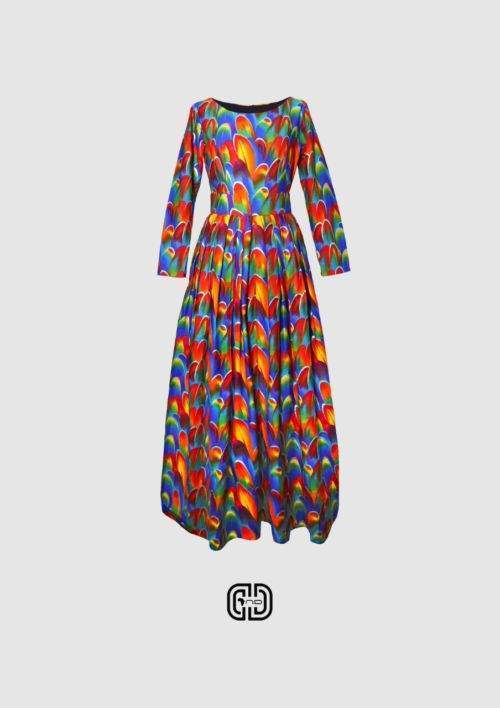 Floral Long Sleeved Maxi Dress-AFRICAN WEAR FOR WOMEN,Dresses,Red