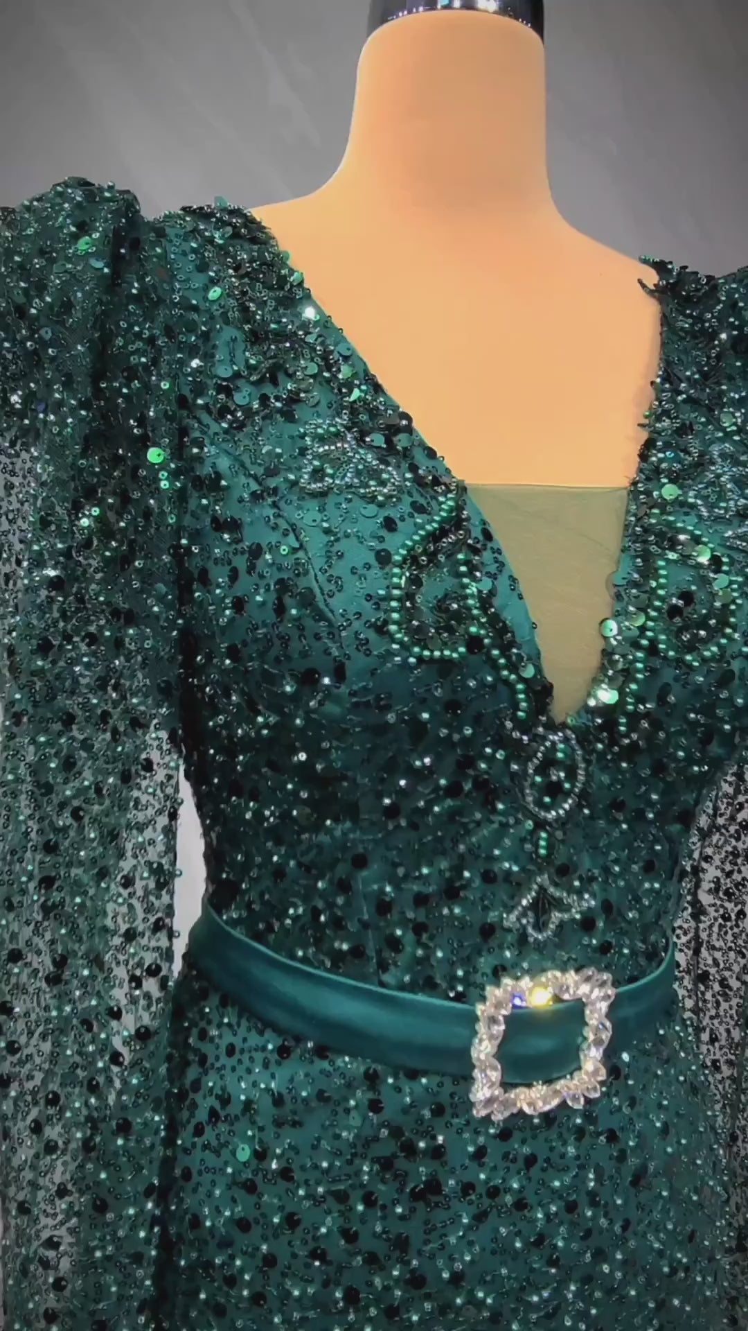 Green Swarovski Crystal Embellished Satin Gown