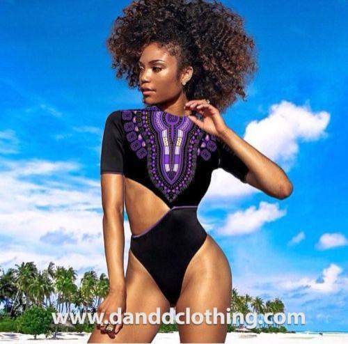 Swimsuit Top Dashiki Black Print-AFRICAN WEAR FOR WOMEN,Blue,Swimsuits for Women