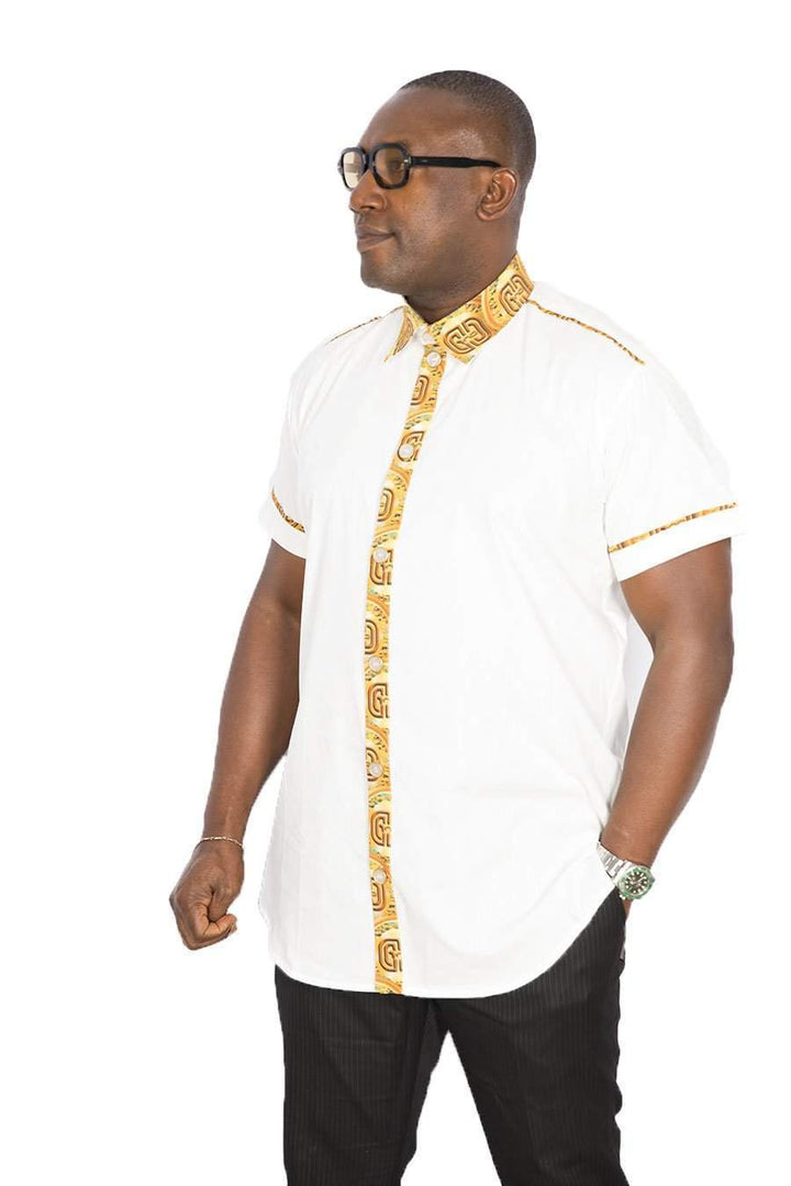 African Men White Shirt Gold Coins | African Stylish Shirts for Men XXL / White / Cotton African Men White Shirt Gold Coins | African Stylish Shirts for Men XXL / White / Cotton