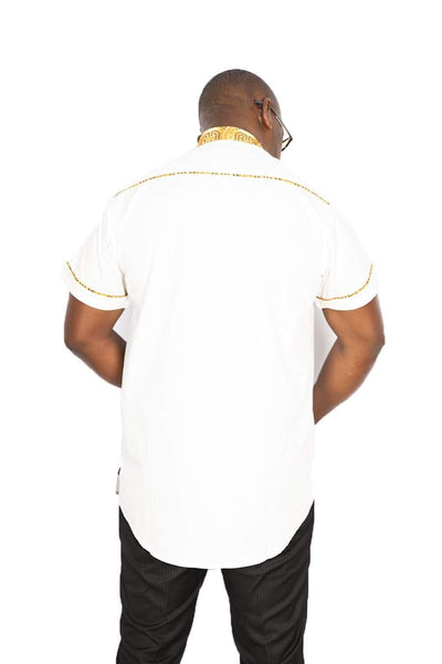 African Men White Shirt Gold Coins-danddclothing-African Men Shirts,African Wear for Men,White