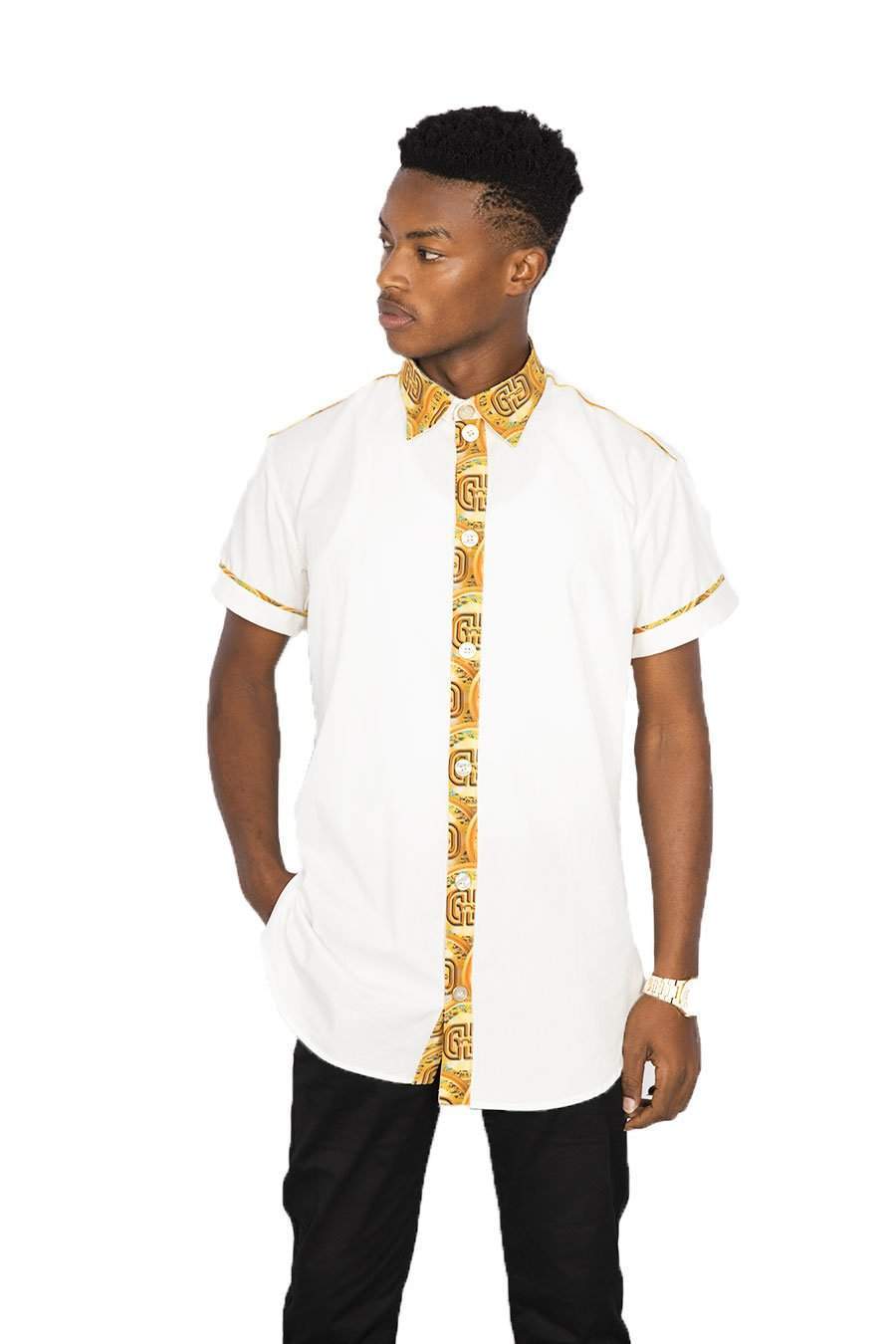 African Men White Shirt Gold Coins | African Stylish Shirts For Men XXL / White / Cotton African Men White Shirt Gold Coins | African Stylish Shirts For Men XXL / White / Cotton