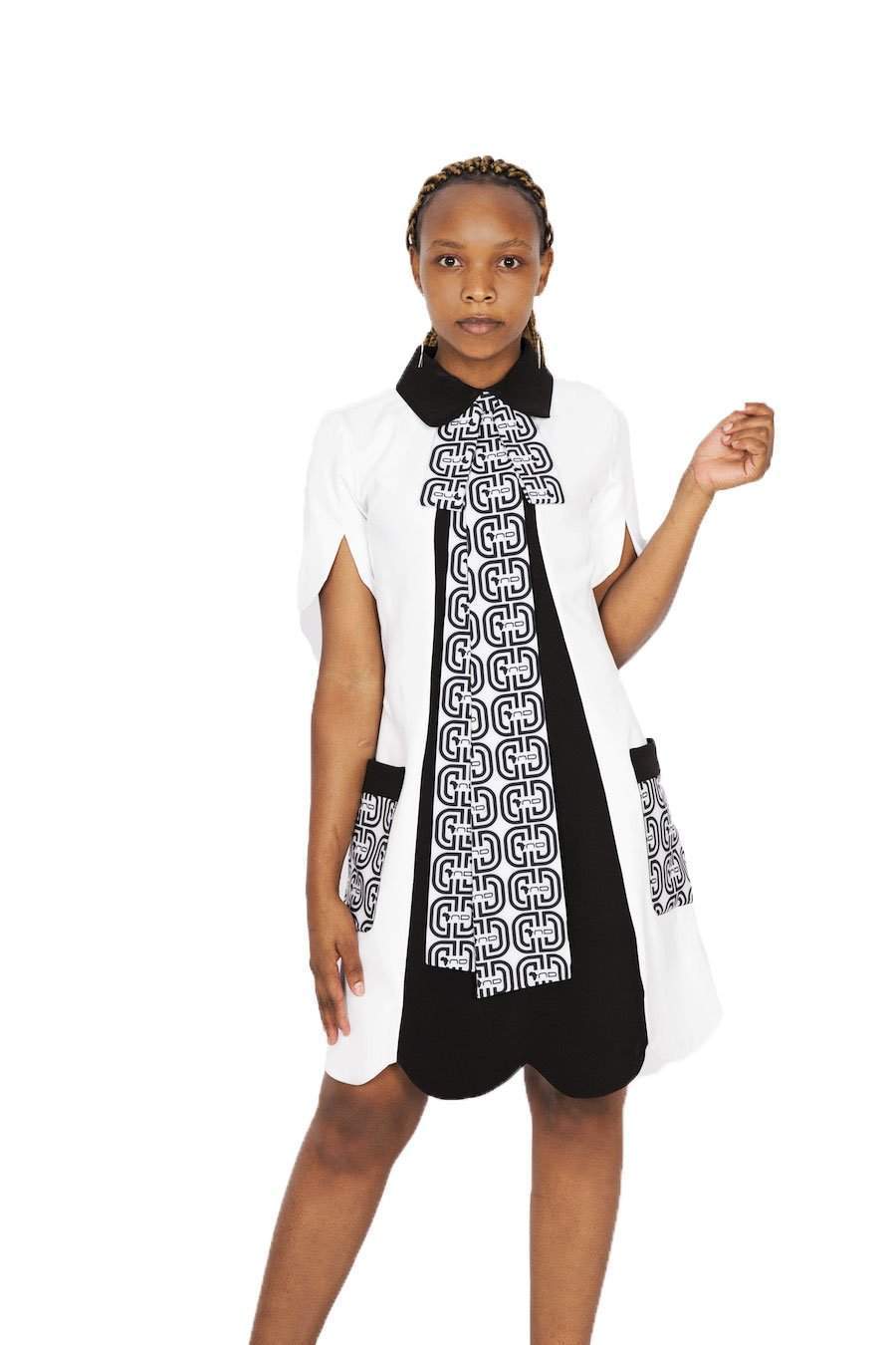 African Office Dress D&D logo-danddclothing-AFRICAN WEAR FOR WOMEN,Dresses,White