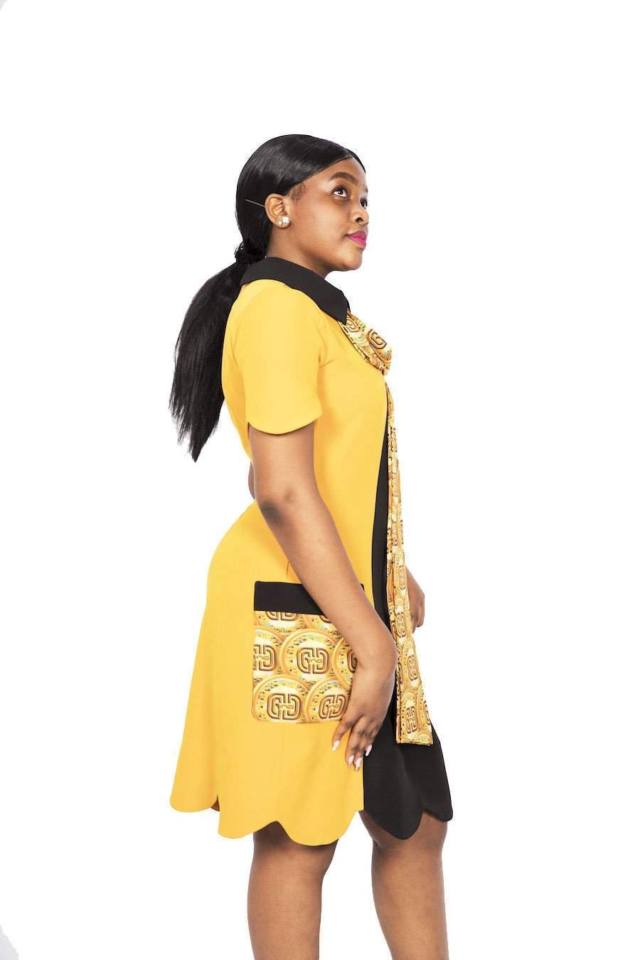 midi yellow dresses for women African Office Dress Midi Yellow| African Clothing for Ladies