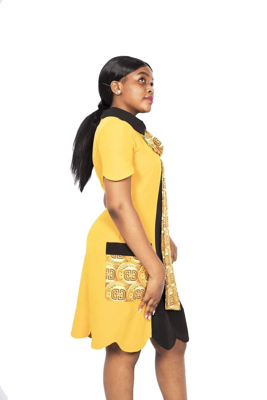 African Office Coin Dress Midi Yellow-danddclothing-AFRICAN WEAR FOR WOMEN,Dresses,Yellow