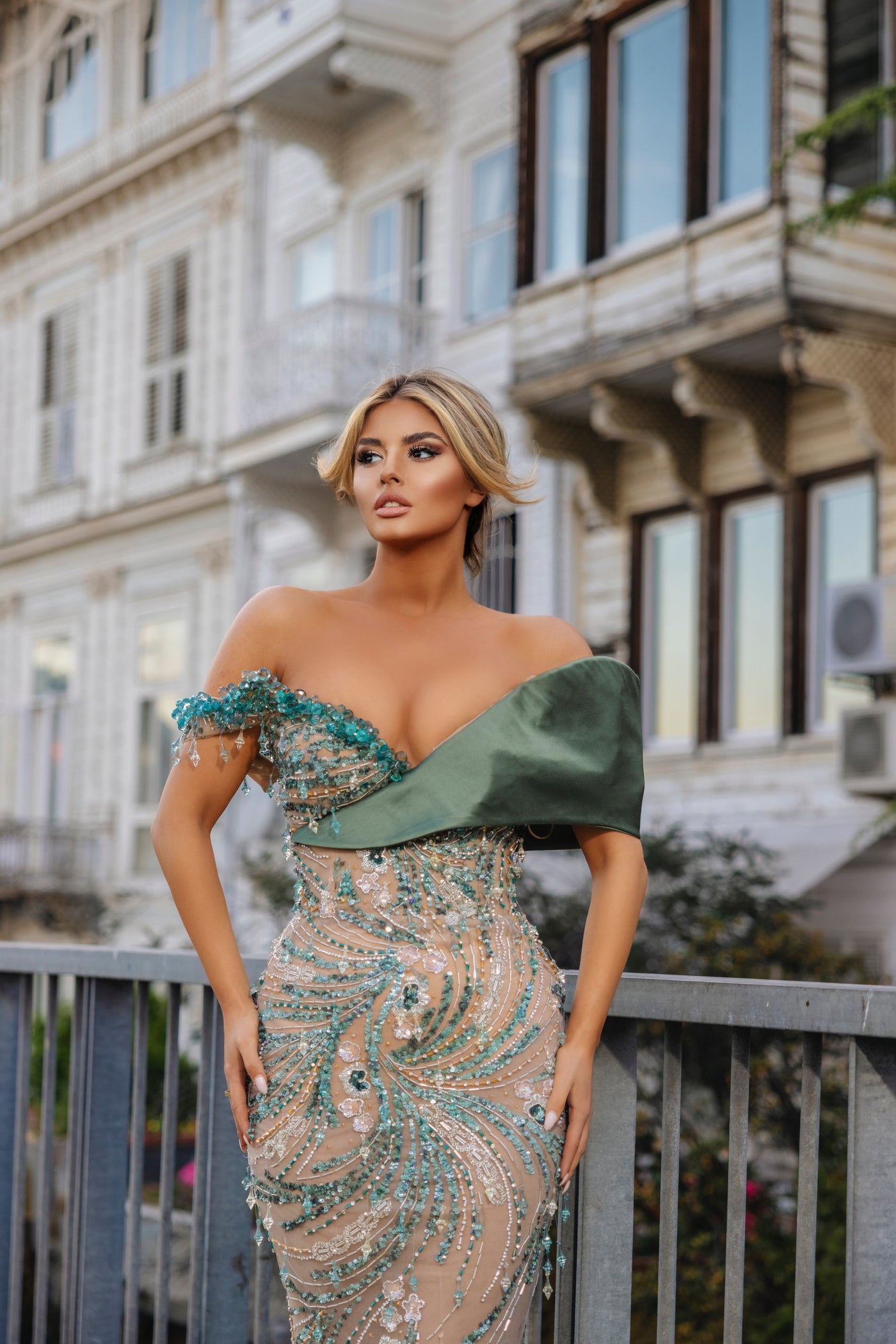 Luxury Hand Made Green Evening Dress | Designer Gowns D&D Clothing Luxury Hand Made Green Evening Dress | Designer Gowns D&D Clothing