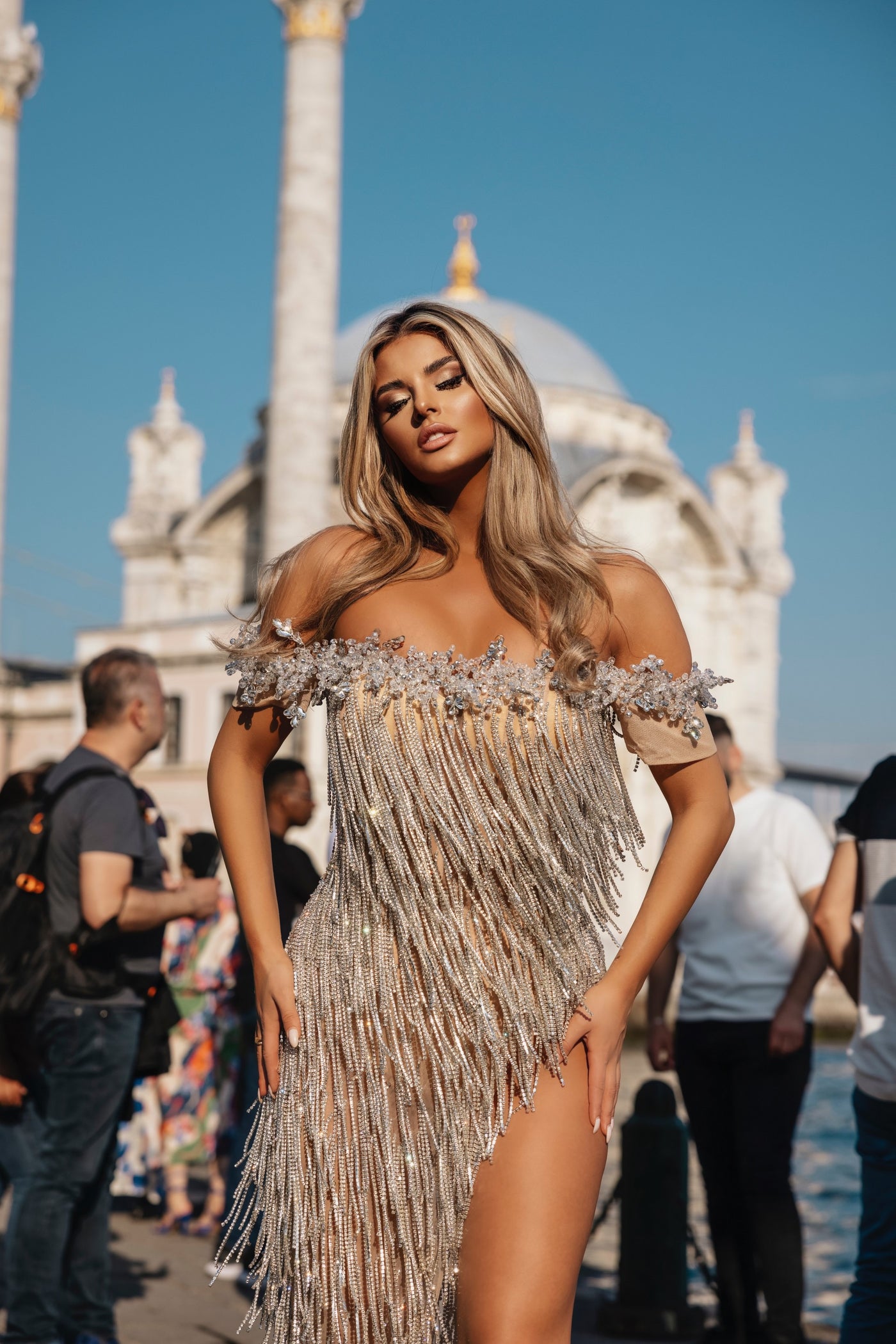 Luxury Silver Shiny Evening Dress Luxury Silver Shiny Evening Dress