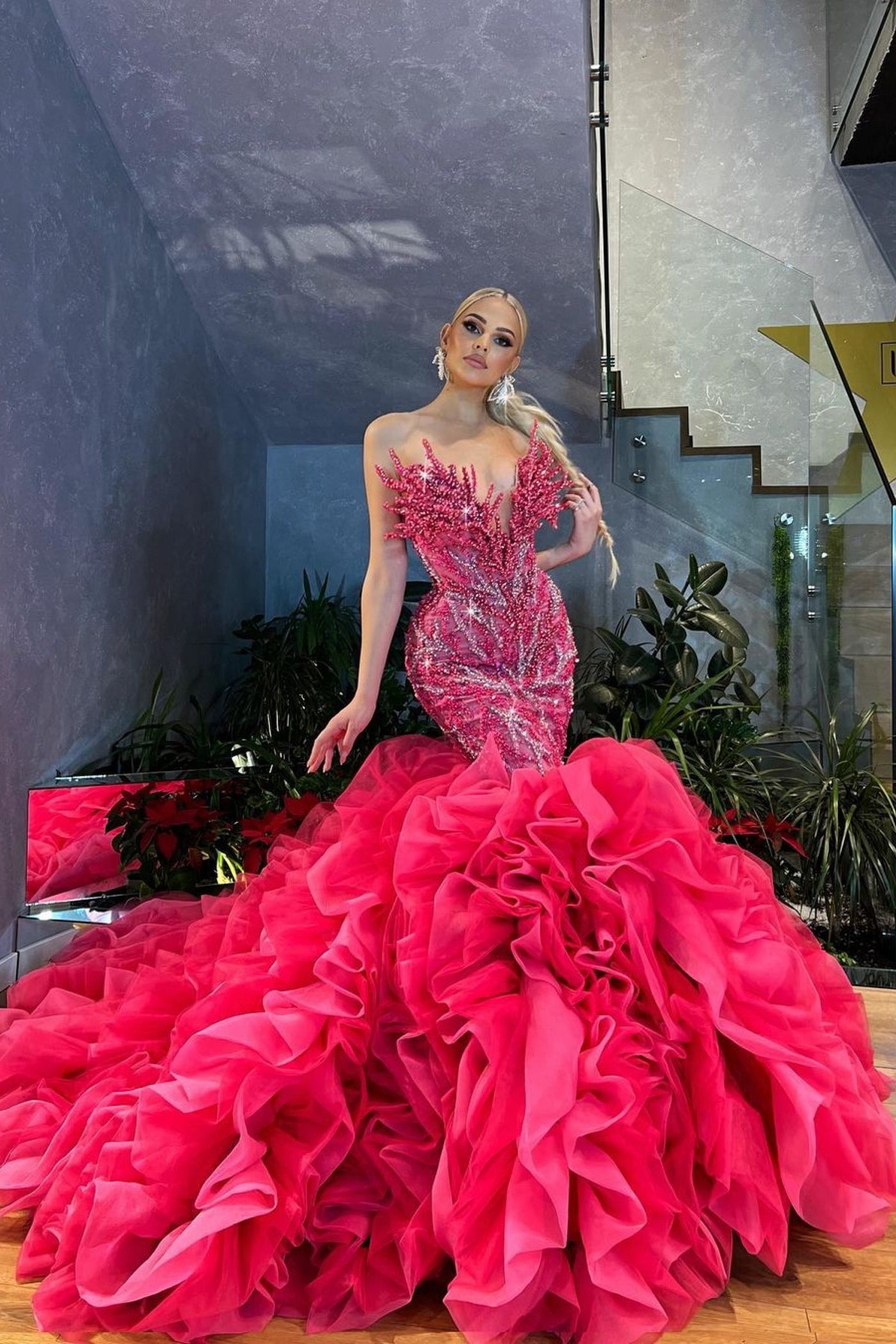 Luxury Pink Mermain Evening Dress