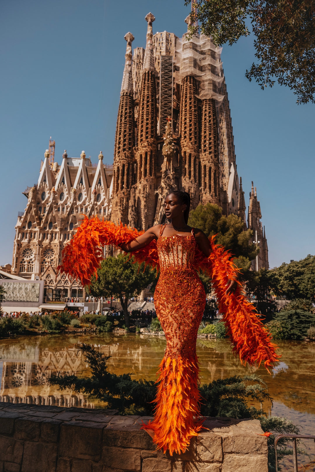 Luxury Orange Mermaid Evening Dress Feather