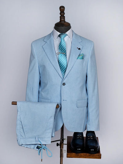 Light Blue Pure Linen Men Summer Suit