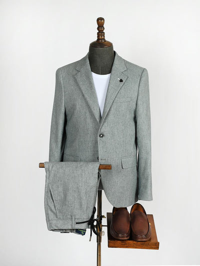 Grey Pure Linen Men Summer Suit