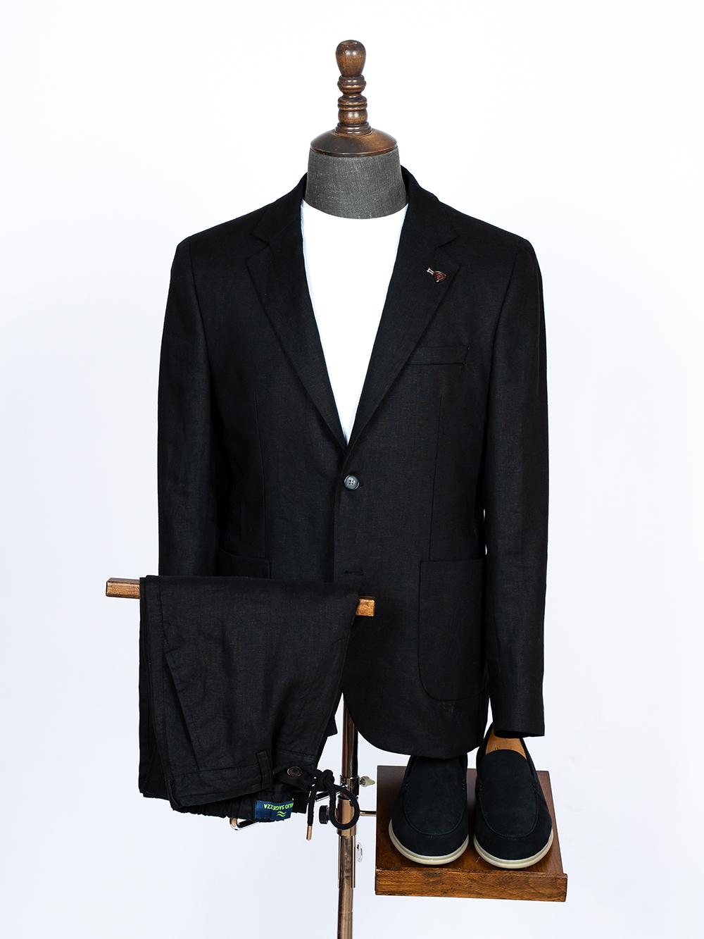 Black Pure Linen Men Summer Suit | Tailored Fit