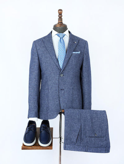 Yale Blue Pure Linen Men Summer Suit