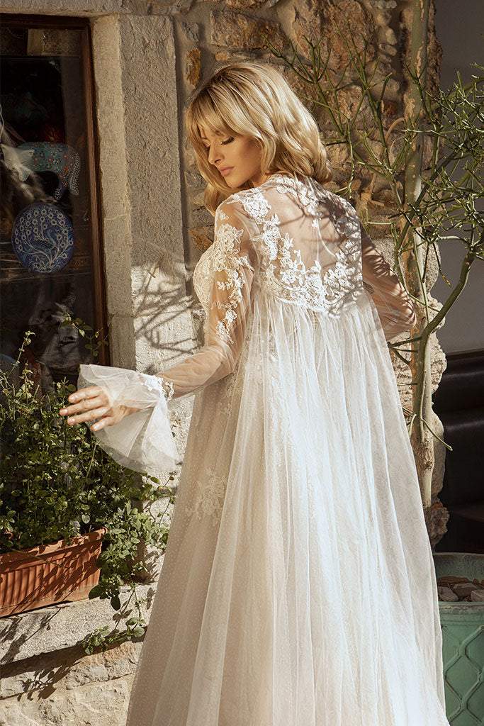 Linen White Wedding Dress-danddclothing-A-line,Classic Elegant Gowns,Royal Wedding Dresses,White