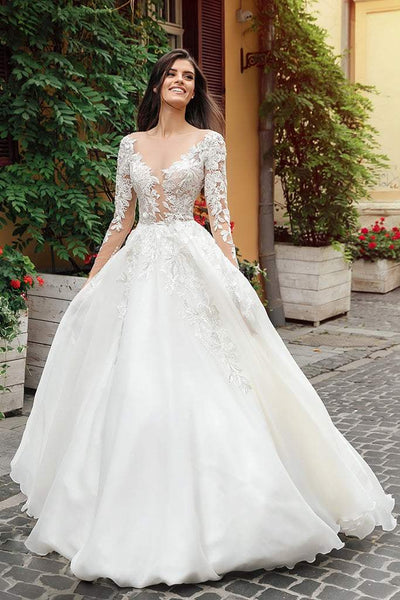 Porcelain White Wedding Dress-danddclothing-A-line,Classic Elegant Gowns,Royal Wedding Dresses,White