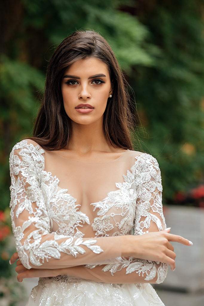 Porcelain White Wedding Dress| Wedding Gowns XL / White / Lace Porcelain White Wedding Dress| Wedding Gowns XL / White / Lace