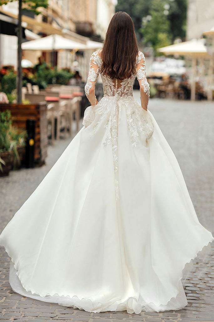 Porcelain White Wedding Dress-danddclothing-A-line,Classic Elegant Gowns,Royal Wedding Dresses,White