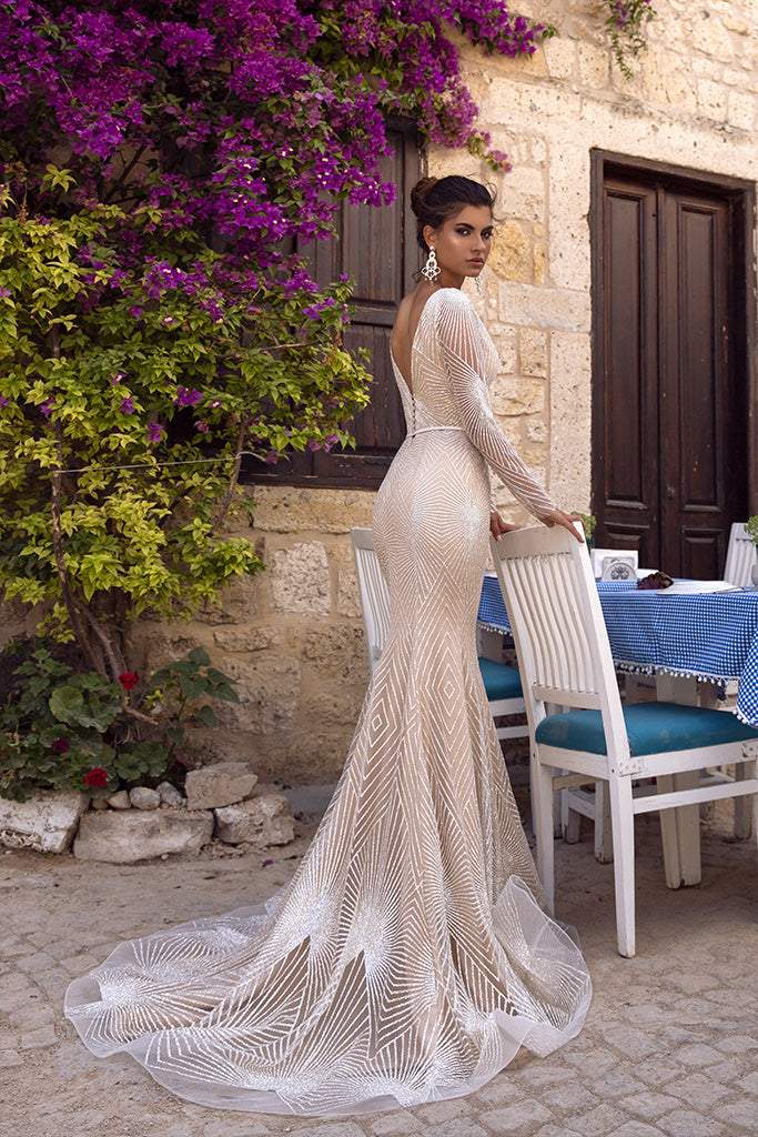 fitted lace wedding dress Ivory Lavender Tulle Wedding Gown with Floral Lace Bodice – loveangeldress main image 1