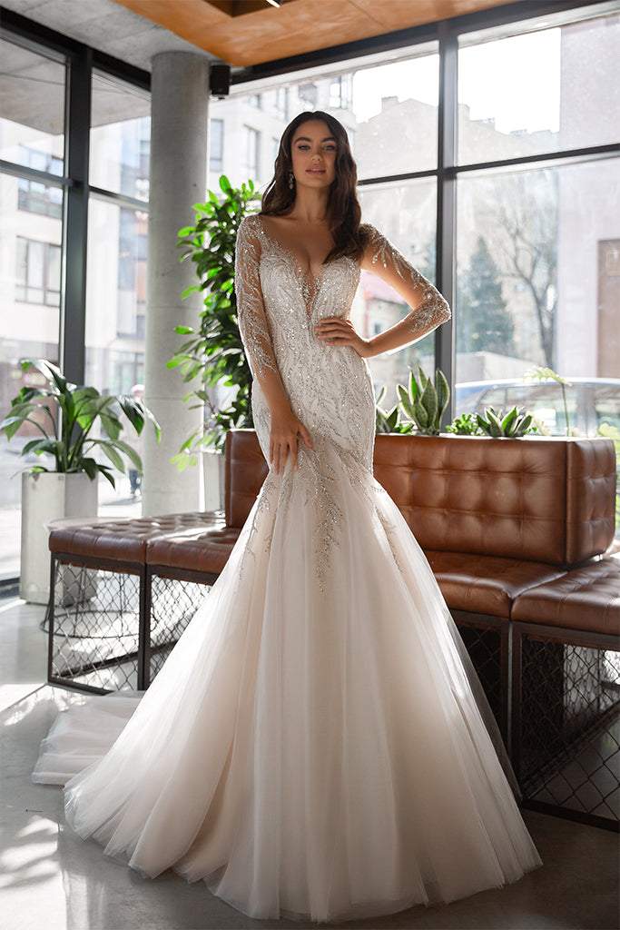 Slinky White Wedding Dress-danddclothing-Classic Elegant Gowns,Mermaid,Royal Wedding Dresses,White