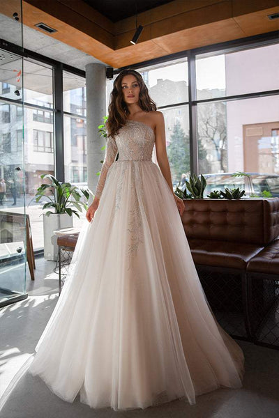 Silvery But Simple Wedding Dress-danddclothing-A-line,Classic Elegant Gowns,Royal Wedding Dresses,White