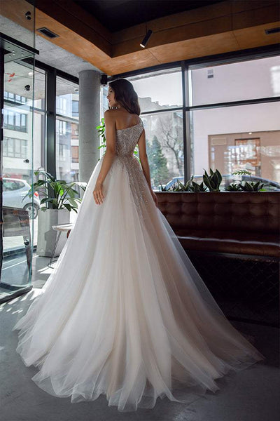 Rich White Wedding Dress-danddclothing-A-line,Classic Elegant Gowns,Royal Wedding Dresses,White