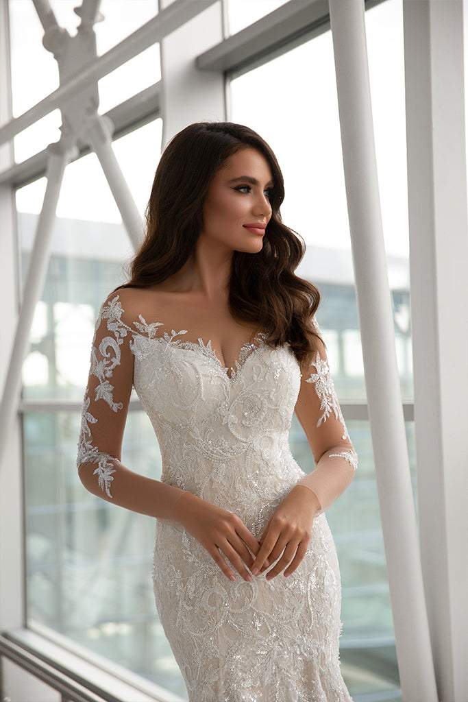 modest white wedding dresses Modest White Wedding Dress| Wedding Gowns XS / White / Lace