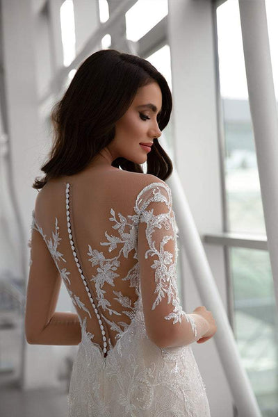 Modest White Wedding Dress-danddclothing-Classic Elegant Gowns,Mermaid,Royal Wedding Dresses,White