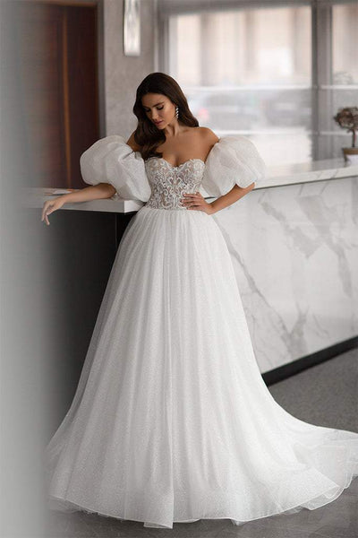 Flimsy White Wedding Dress-danddclothing-Ball Gown,Classic Elegant Gowns,Royal Wedding Dresses,White