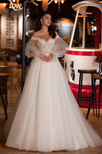 Happy White Wedding Dress-danddclothing-A-line,Classic Elegant Gowns,Royal Wedding Dresses,White