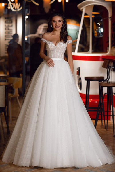 Happy White Wedding Dress-danddclothing-A-line,Classic Elegant Gowns,Royal Wedding Dresses,White