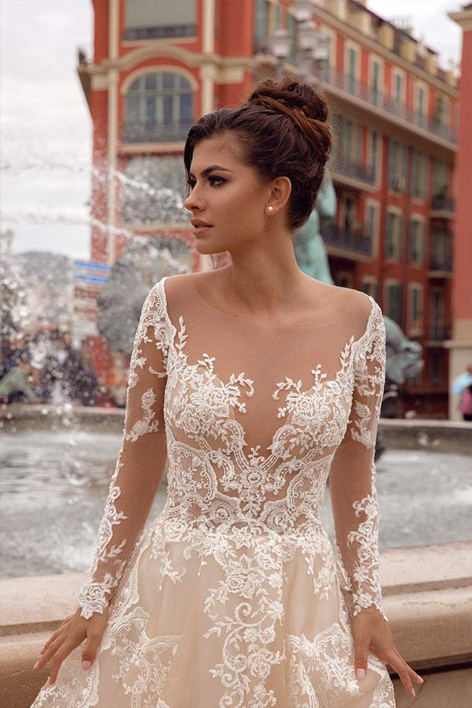 Natural Calico Cream Wedding Dress| Wedding Gowns XS / Cream / Satin