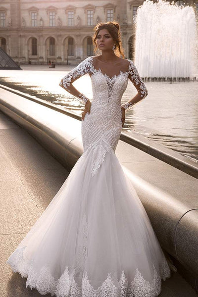 Mermaid Wedding Dress with Classic Lace-danddclothing-Classic Elegant Gowns,Mermaid,Royal Wedding Dresses,White