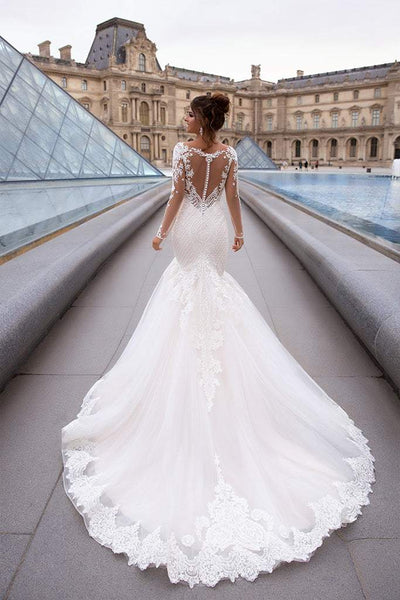 Mermaid Wedding Dress with Classic Lace-danddclothing-Classic Elegant Gowns,Mermaid,Royal Wedding Dresses,White