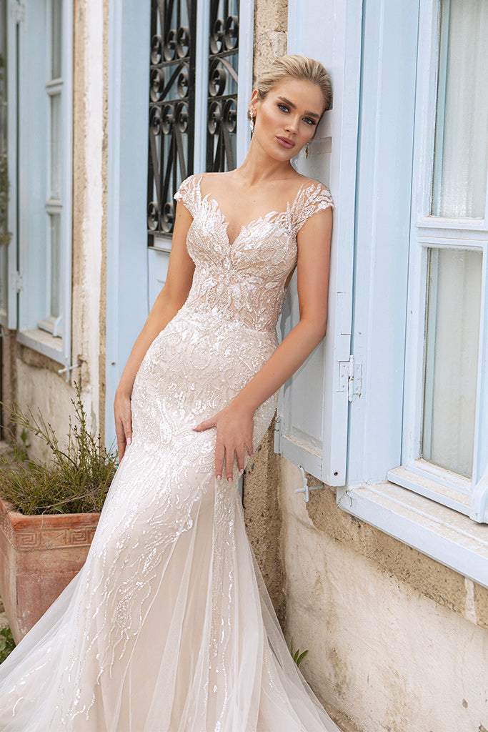 navy blue dress for baby girl A Line Backless Beach Wedding Dress V Neck Sequins Ivory Wedding Gowns APD3279 main image 1