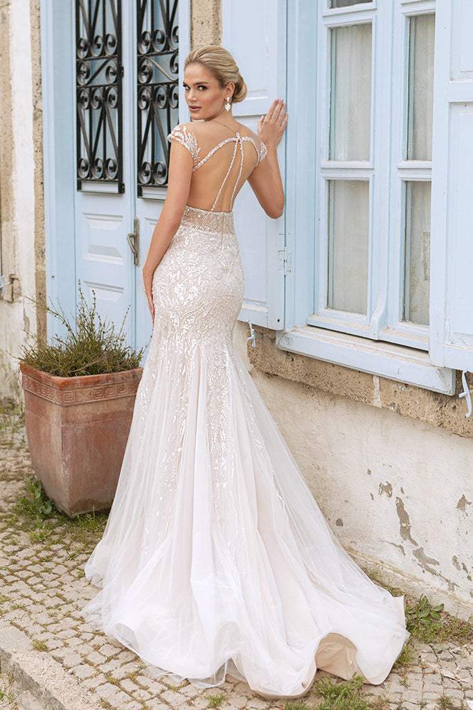 Wedding Dress with Sequins A-line-danddclothing-Classic Elegant Gowns,Mermaid,Royal Wedding Dresses,White