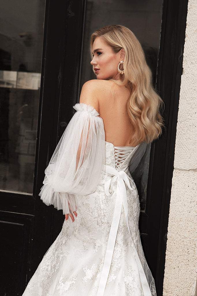 Wedding Dress Off Shoulders Corset-danddclothing-Classic Elegant Gowns,Mermaid,Royal Wedding Dresses,White