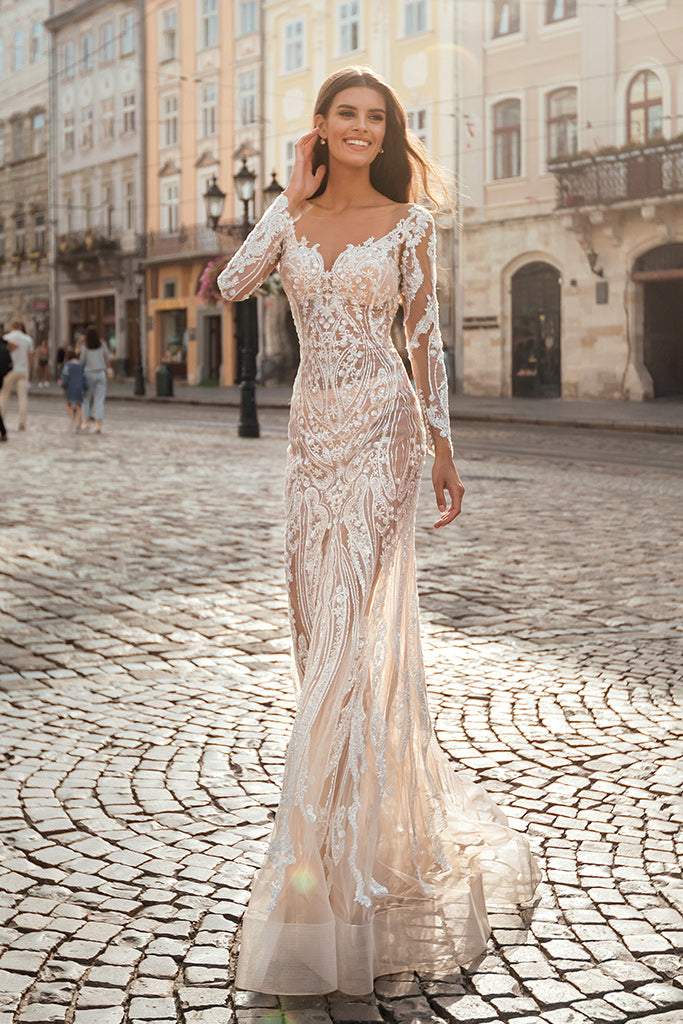 Wedding Dress With Shiny Lace Arlene-danddclothing-Classic Elegant Gowns,Mermaid,Royal Wedding Dresses,White