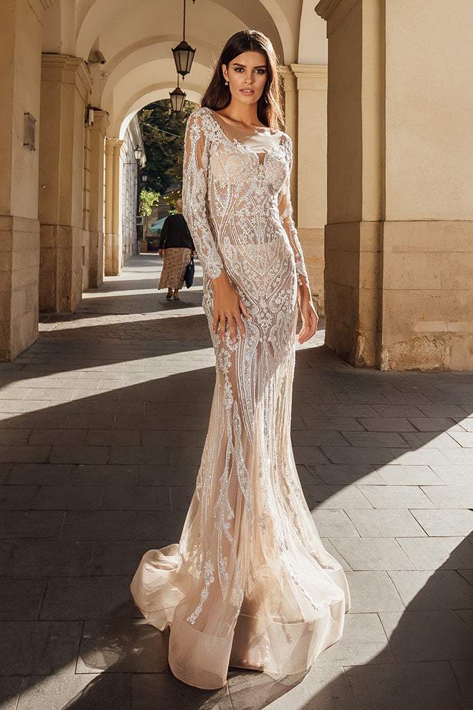 Wedding Dress With Shiny Lace Arlene | Wedding Dresses XL / White / Lace Wedding Dress With Shiny Lace Arlene | Wedding Dresses XL / White / Lace