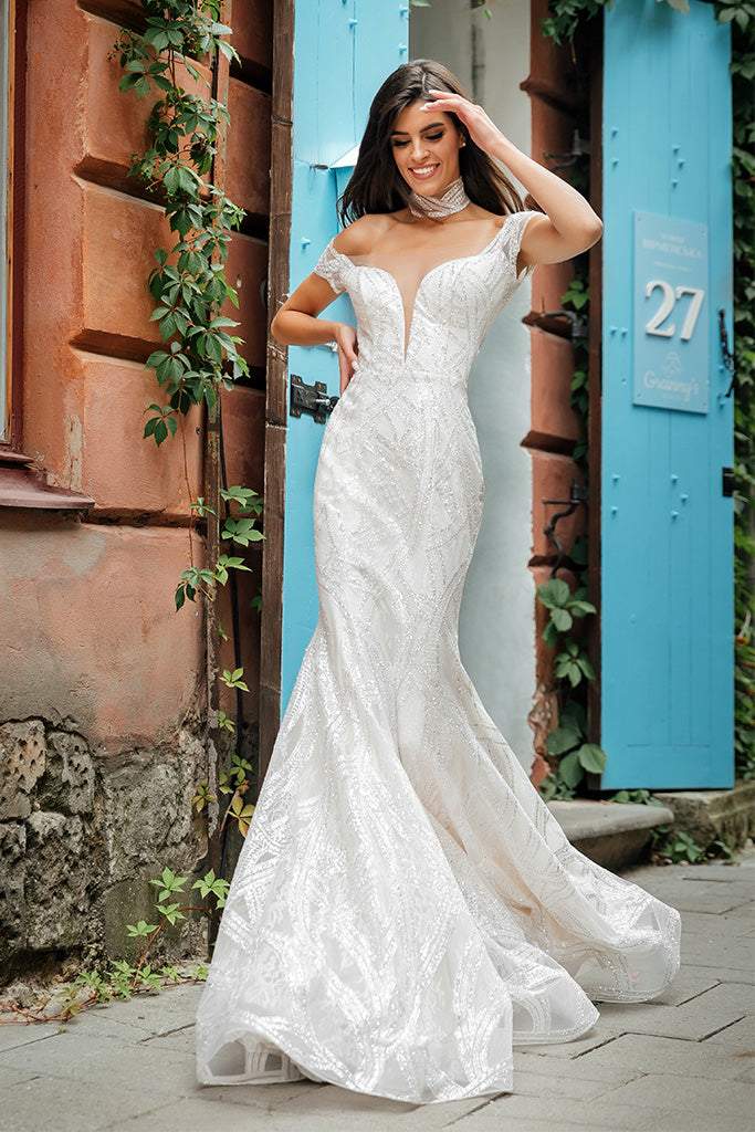 Chiffon White Wedding Dress-danddclothing-Classic Elegant Gowns,Mermaid,Royal Wedding Dresses,White
