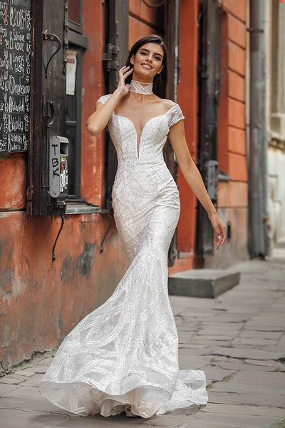 Chiffon White Wedding Dress-danddclothing-Classic Elegant Gowns,Mermaid,Royal Wedding Dresses,White