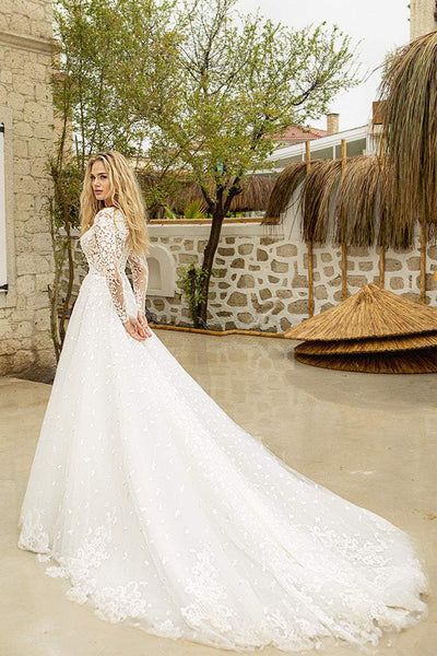Cotton White Wedding Dress-danddclothing-A-line,Classic Elegant Gowns,Royal Wedding Dresses,White